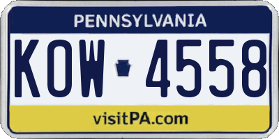 PA license plate KOW4558