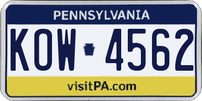 PA license plate KOW4562