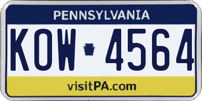 PA license plate KOW4564