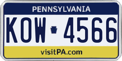 PA license plate KOW4566