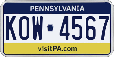 PA license plate KOW4567