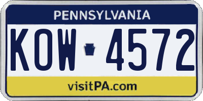 PA license plate KOW4572