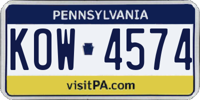 PA license plate KOW4574