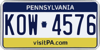 PA license plate KOW4576