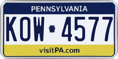 PA license plate KOW4577