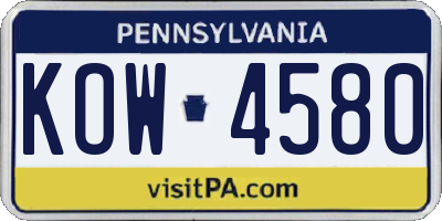 PA license plate KOW4580
