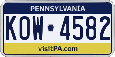 PA license plate KOW4582