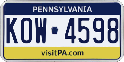 PA license plate KOW4598