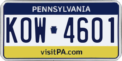 PA license plate KOW4601