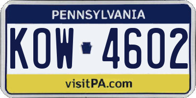 PA license plate KOW4602