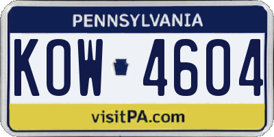 PA license plate KOW4604