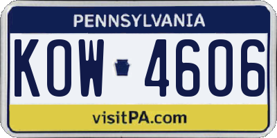 PA license plate KOW4606