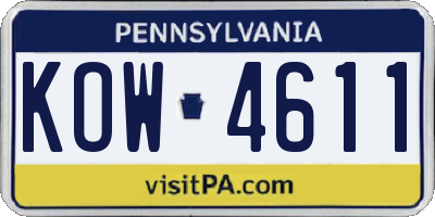 PA license plate KOW4611