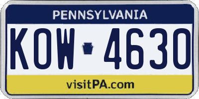 PA license plate KOW4630