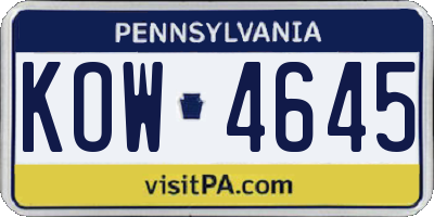 PA license plate KOW4645