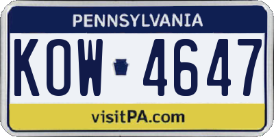 PA license plate KOW4647