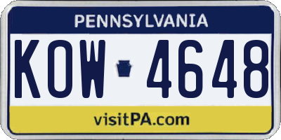 PA license plate KOW4648