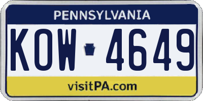 PA license plate KOW4649