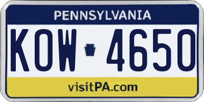 PA license plate KOW4650