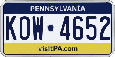 PA license plate KOW4652