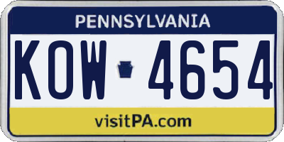 PA license plate KOW4654