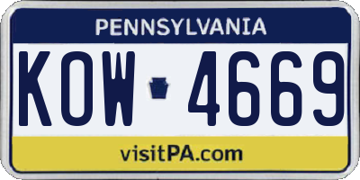 PA license plate KOW4669