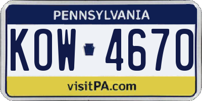 PA license plate KOW4670