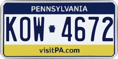 PA license plate KOW4672