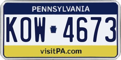 PA license plate KOW4673