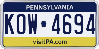 PA license plate KOW4694