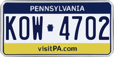 PA license plate KOW4702