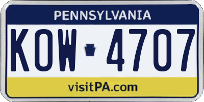PA license plate KOW4707