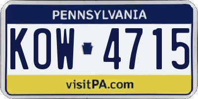 PA license plate KOW4715