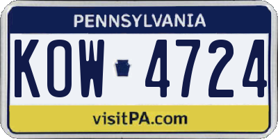 PA license plate KOW4724