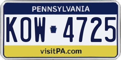 PA license plate KOW4725