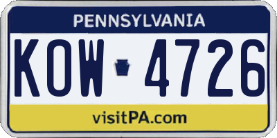 PA license plate KOW4726