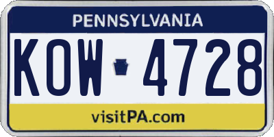 PA license plate KOW4728