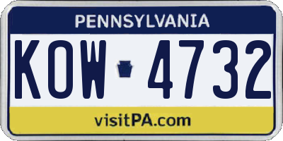 PA license plate KOW4732