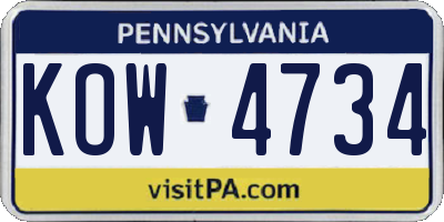 PA license plate KOW4734