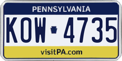 PA license plate KOW4735