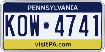 PA license plate KOW4741