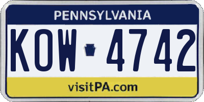 PA license plate KOW4742