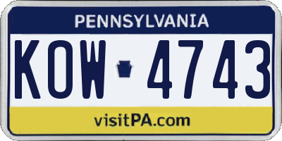 PA license plate KOW4743