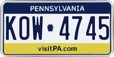PA license plate KOW4745