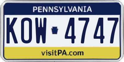 PA license plate KOW4747