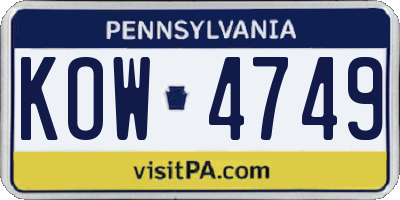 PA license plate KOW4749
