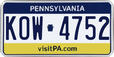 PA license plate KOW4752