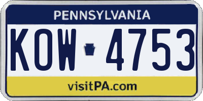 PA license plate KOW4753