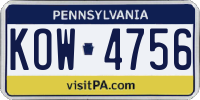 PA license plate KOW4756