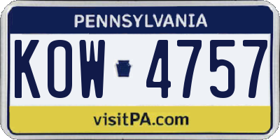 PA license plate KOW4757